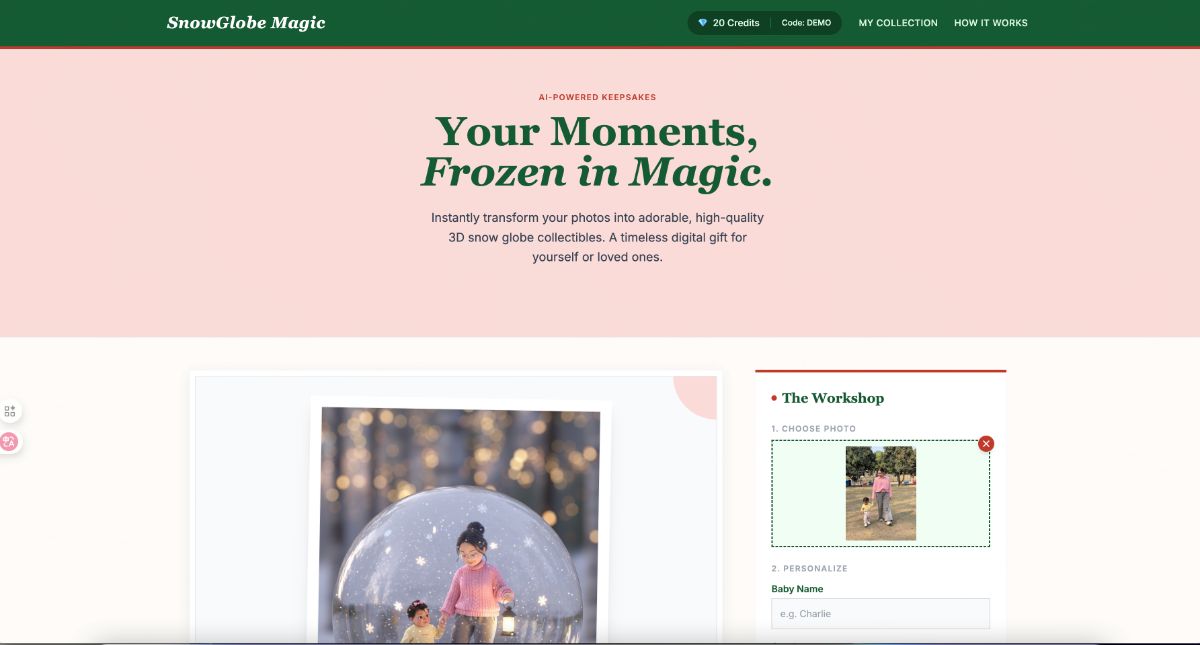 SnowGlobe Magic - AI 3D雪花球生成器
