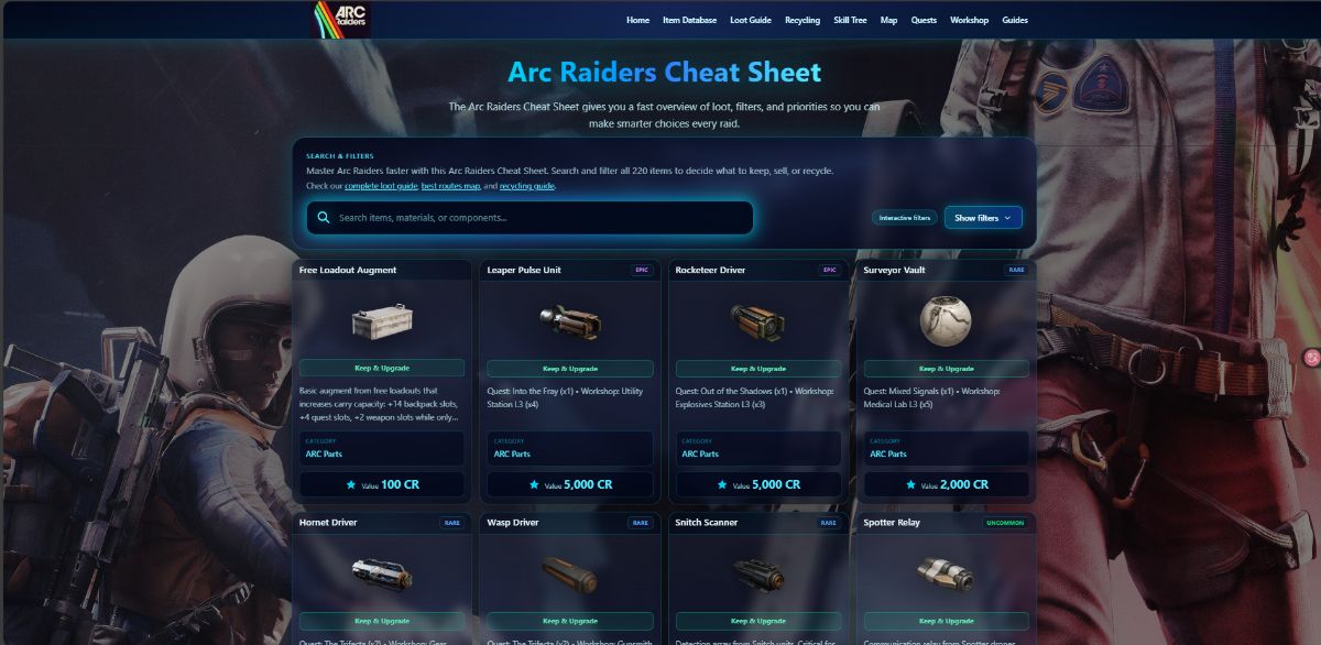 arc raiders cheat sheet